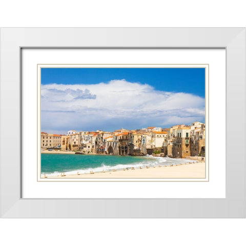 Palermo Province-Cefalu The beach on the Mediterranean Sea in the town of Cefalu White Modern Wood Framed Art Print with Double Matting by Wilson, Emily