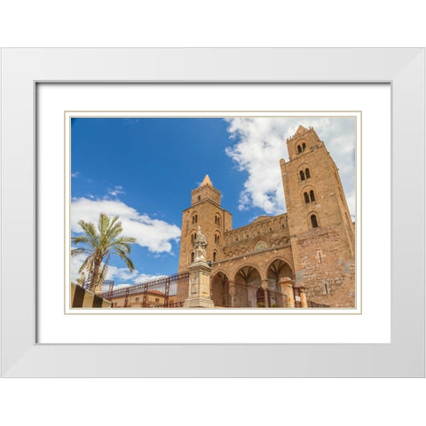 Palermo Province-Cefalu Exterior view of the towers of the Cefalu Cathedral White Modern Wood Framed Art Print with Double Matting by Wilson, Emily