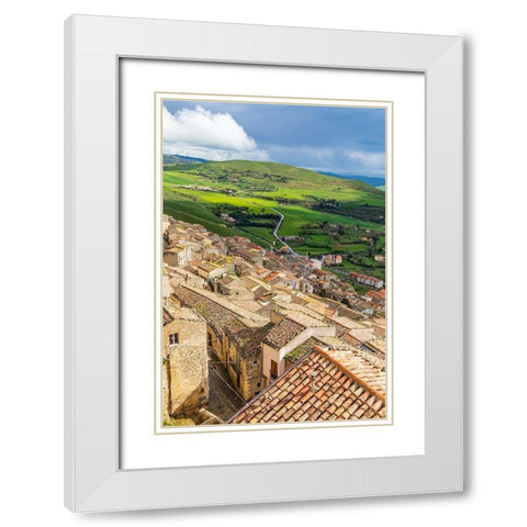 Palermo Province-Gangi View of the town of Gangi in the mountains of Sicily White Modern Wood Framed Art Print with Double Matting by Wilson, Emily