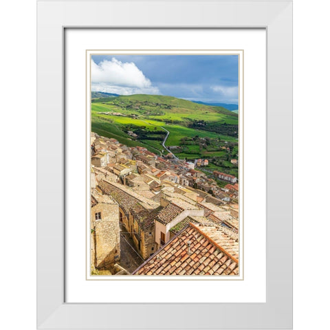 Palermo Province-Gangi View of the town of Gangi in the mountains of Sicily White Modern Wood Framed Art Print with Double Matting by Wilson, Emily