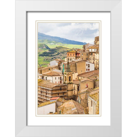 Palermo Province-Gangi View of the town of Gangi in the mountains of Sicily White Modern Wood Framed Art Print with Double Matting by Wilson, Emily