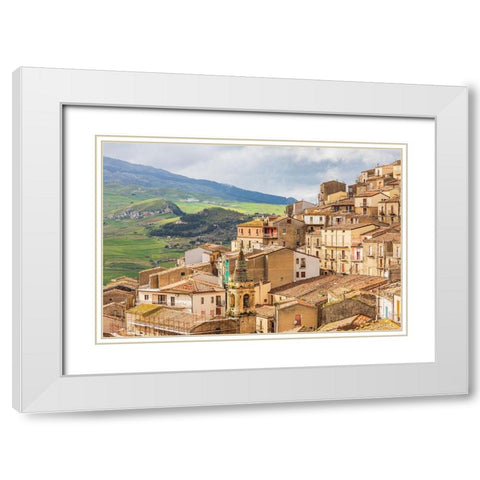 Palermo Province-Gangi View of the town of Gangi in the mountains of Sicily White Modern Wood Framed Art Print with Double Matting by Wilson, Emily