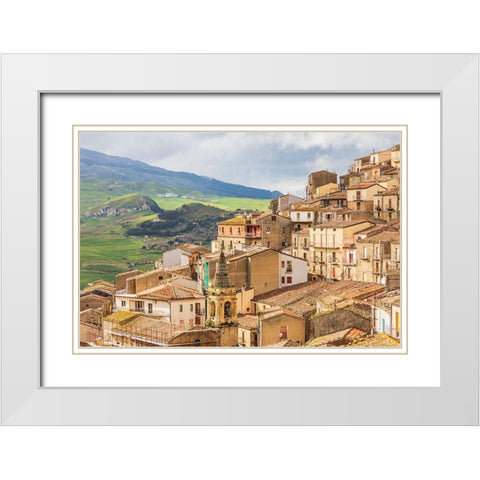 Palermo Province-Gangi View of the town of Gangi in the mountains of Sicily White Modern Wood Framed Art Print with Double Matting by Wilson, Emily