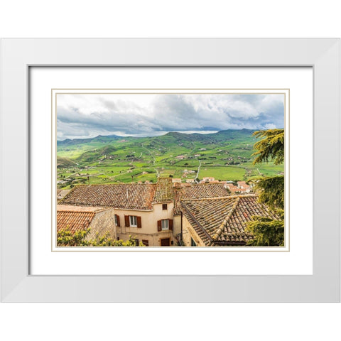 Palermo Province-Gangi Territorial town view of the countryside around Gangi in the mountains White Modern Wood Framed Art Print with Double Matting by Wilson, Emily