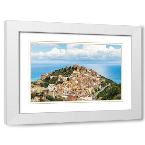 Messina Province-Caronia The medieval hilltop town Caronia-built around a Norman castle White Modern Wood Framed Art Print with Double Matting by Wilson, Emily