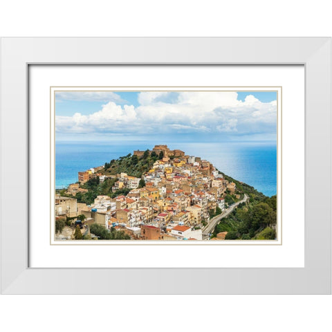Messina Province-Caronia The medieval hilltop town Caronia-built around a Norman castle White Modern Wood Framed Art Print with Double Matting by Wilson, Emily