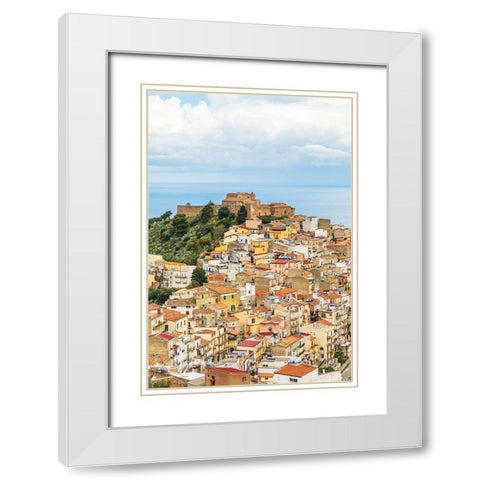 Messina Province-Caronia The medieval hilltop town Caronia-built around a Norman castle White Modern Wood Framed Art Print with Double Matting by Wilson, Emily