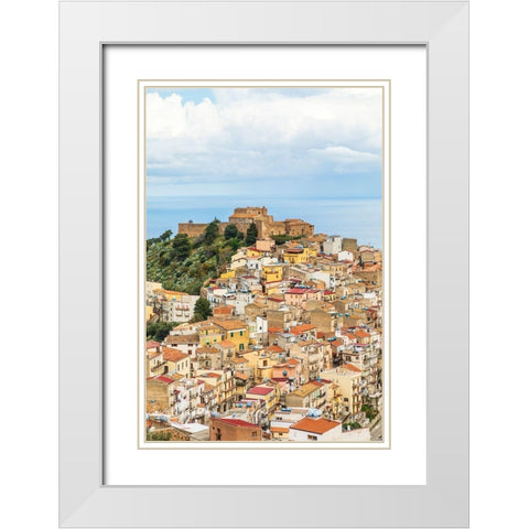 Messina Province-Caronia The medieval hilltop town Caronia-built around a Norman castle White Modern Wood Framed Art Print with Double Matting by Wilson, Emily
