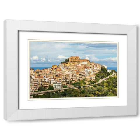 Messina Province-Caronia The medieval hilltop town Caronia-built around a Norman castle White Modern Wood Framed Art Print with Double Matting by Wilson, Emily