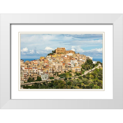 Messina Province-Caronia The medieval hilltop town Caronia-built around a Norman castle White Modern Wood Framed Art Print with Double Matting by Wilson, Emily