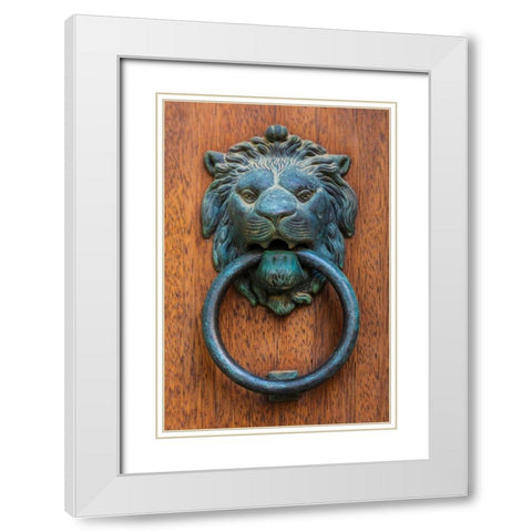Messina Province-Caronia A bronze door knocker in the shape of a lion-in the medieval town White Modern Wood Framed Art Print with Double Matting by Wilson, Emily