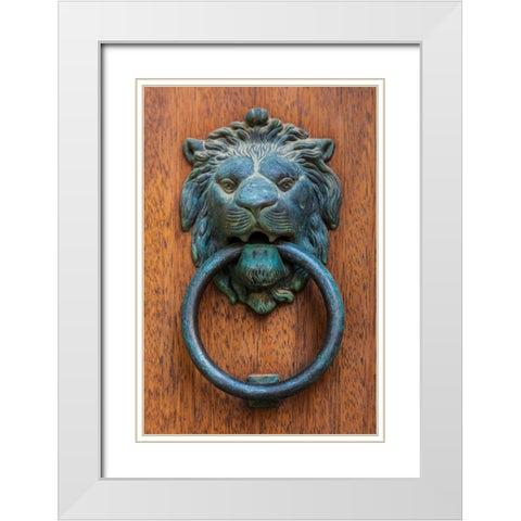 Messina Province-Caronia A bronze door knocker in the shape of a lion-in the medieval town White Modern Wood Framed Art Print with Double Matting by Wilson, Emily