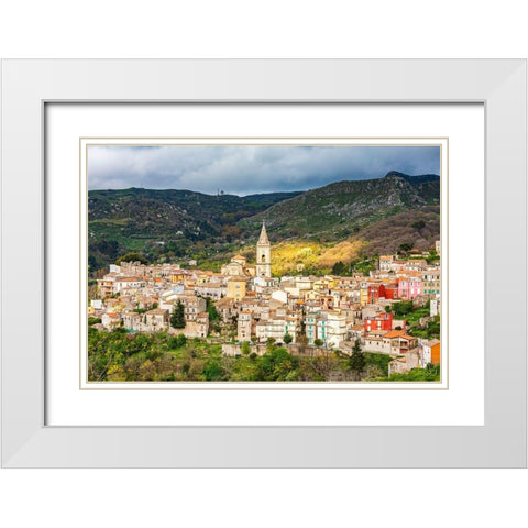 Messina Province-Novara di Sicilia The medieval hill town of Novara di Sicilia White Modern Wood Framed Art Print with Double Matting by Wilson, Emily