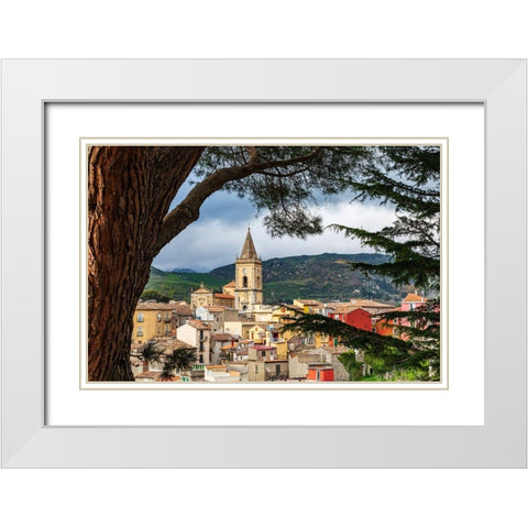 Messina Province-Novara di Sicilia The medieval hill town of Novara di Sicilia White Modern Wood Framed Art Print with Double Matting by Wilson, Emily