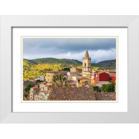 Messina Province-Novara di Sicilia The medieval hill town of Novara di Sicilia White Modern Wood Framed Art Print with Double Matting by Wilson, Emily