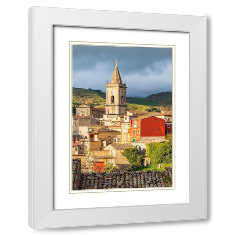 Messina Province-Novara di Sicilia The medieval hill town of Novara di Sicilia White Modern Wood Framed Art Print with Double Matting by Wilson, Emily