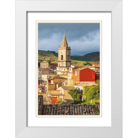 Messina Province-Novara di Sicilia The medieval hill town of Novara di Sicilia White Modern Wood Framed Art Print with Double Matting by Wilson, Emily