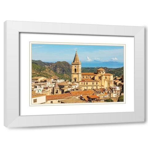 Messina Province-Novara di Sicilia The medieval hill town of Novara di Sicilia White Modern Wood Framed Art Print with Double Matting by Wilson, Emily