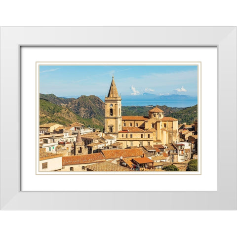Messina Province-Novara di Sicilia The medieval hill town of Novara di Sicilia White Modern Wood Framed Art Print with Double Matting by Wilson, Emily