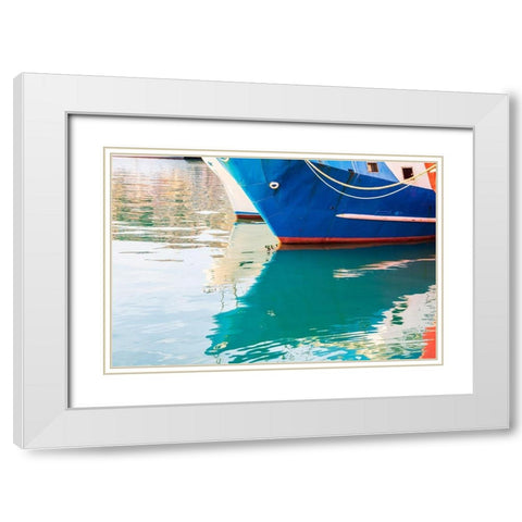 Agrigento Province-Sciacca Reflection of a fishing boat in the harbor White Modern Wood Framed Art Print with Double Matting by Wilson, Emily