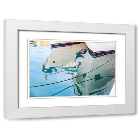 Agrigento Province-Sciacca Reflection of fishing boats in the harbor of Sciacca White Modern Wood Framed Art Print with Double Matting by Wilson, Emily