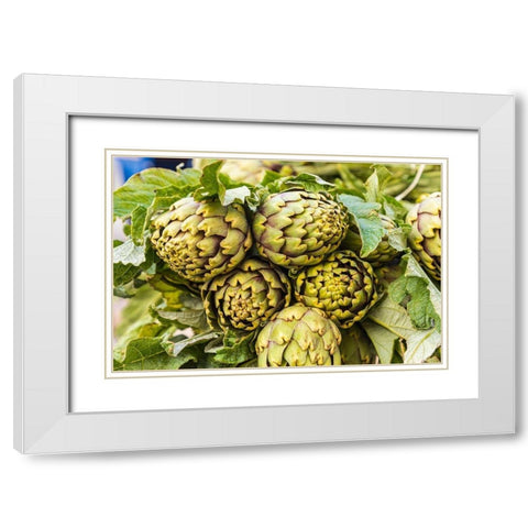 Trapani Province-Trapani Artichokes for sale at the market in Trapani White Modern Wood Framed Art Print with Double Matting by Wilson, Emily