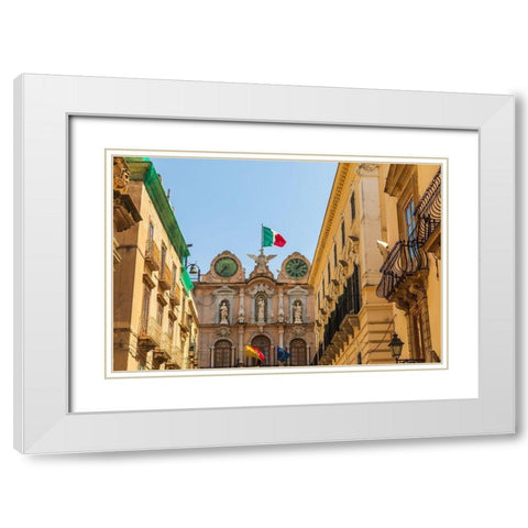 Trapani Province-Trapani Clock tower with the Italian flag in the city center of Trapani White Modern Wood Framed Art Print with Double Matting by Wilson, Emily
