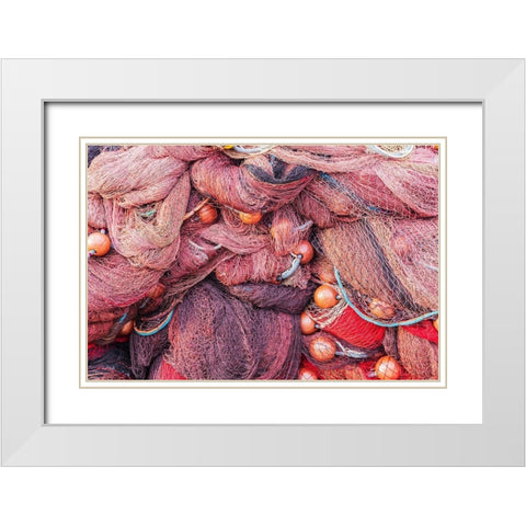 Trapani Province-Trapani Fishing nets and buoys on the docks of the harbor in Trapani White Modern Wood Framed Art Print with Double Matting by Wilson, Emily