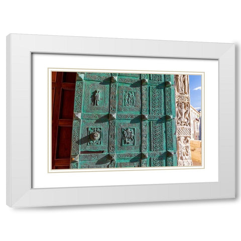 Italy-Apulia-Trani-Trani San Nicola Pellegrino cathedral Intricately carved door White Modern Wood Framed Art Print with Double Matting by Wilson, Emily