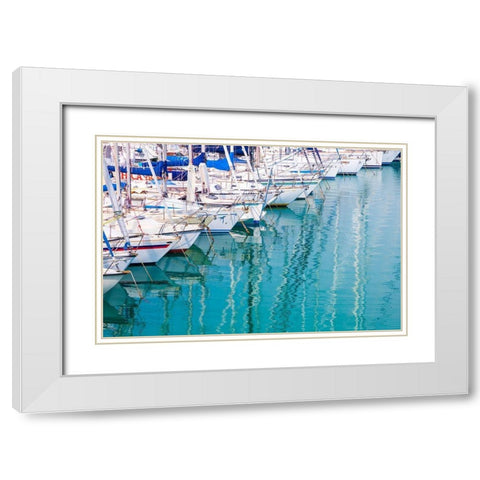 White sailboats in blue water White Modern Wood Framed Art Print with Double Matting by Wilson, Emily