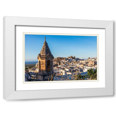 Italy-Apulia-Province of Brindisi-Ostuni View over the town with unidentified church bell tower White Modern Wood Framed Art Print with Double Matting by Wilson, Emily
