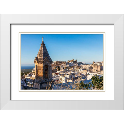 Italy-Apulia-Province of Brindisi-Ostuni View over the town with unidentified church bell tower White Modern Wood Framed Art Print with Double Matting by Wilson, Emily