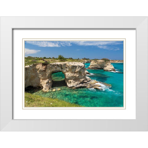Italy-Apulia-Province of Lecce-Melendugno Torre SantAndrea Eroded limestone cliffs White Modern Wood Framed Art Print with Double Matting by Wilson, Emily