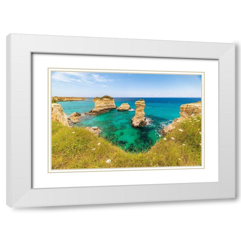 Italy-Apulia-Province of Lecce-Melendugno The Faraglioni of Torre SantAndrea White Modern Wood Framed Art Print with Double Matting by Wilson, Emily