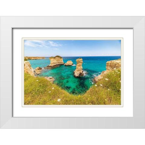 Italy-Apulia-Province of Lecce-Melendugno The Faraglioni of Torre SantAndrea White Modern Wood Framed Art Print with Double Matting by Wilson, Emily