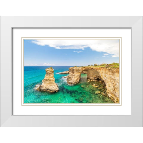 Italy-Apulia-Province of Lecce-Melendugno The Faraglioni of Torre SantAndrea White Modern Wood Framed Art Print with Double Matting by Wilson, Emily