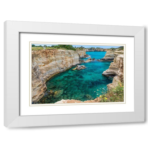 Italy-Apulia-Province of Lecce-Melendugno The Faraglioni of Torre SantAndrea White Modern Wood Framed Art Print with Double Matting by Wilson, Emily