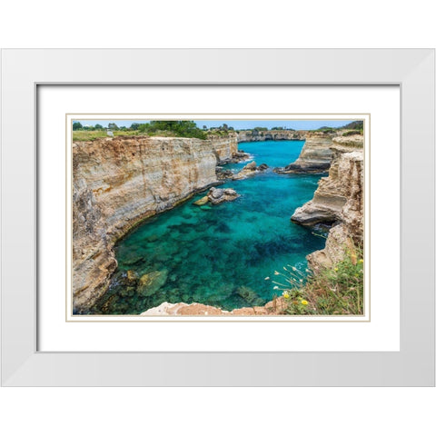 Italy-Apulia-Province of Lecce-Melendugno The Faraglioni of Torre SantAndrea White Modern Wood Framed Art Print with Double Matting by Wilson, Emily