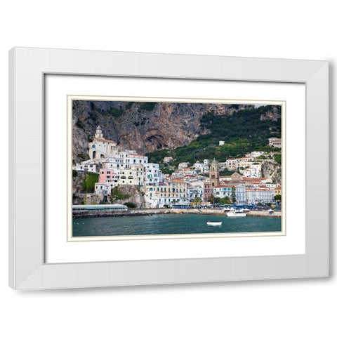Italy-Amalfi The coastal town of Amalfi as seen from a boat in the harbor White Modern Wood Framed Art Print with Double Matting by Eggers, Julie