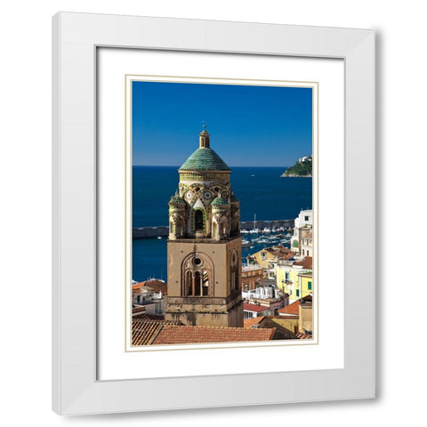 Italy-Amalfi Light on the Cathedral of St Andrew and the town of Amalfi White Modern Wood Framed Art Print with Double Matting by Eggers, Julie