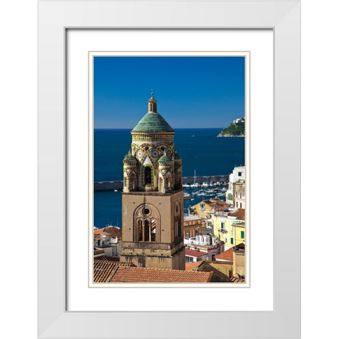 Italy-Amalfi Light on the Cathedral of St Andrew and the town of Amalfi White Modern Wood Framed Art Print with Double Matting by Eggers, Julie
