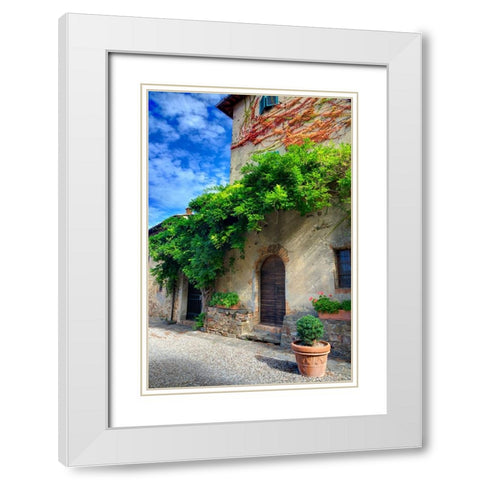 Italy-Tuscany Courtyard of an agriturismo near the hill town of Montalcino White Modern Wood Framed Art Print with Double Matting by Eggers, Julie