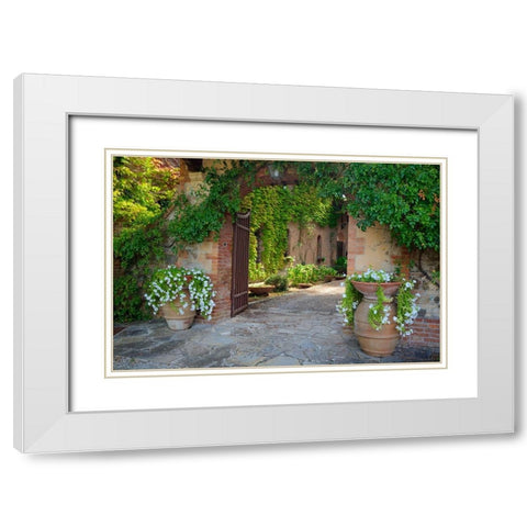 Italy-Tuscany Courtyard of an agriturismo near the hill town of Montalcino White Modern Wood Framed Art Print with Double Matting by Eggers, Julie