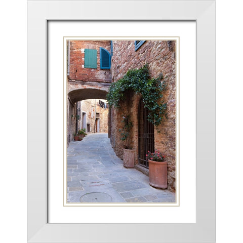 Italy-Tuscany Street scene in the medieval village of Lucignano White Modern Wood Framed Art Print with Double Matting by Eggers, Julie