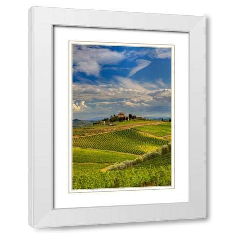 Italy-Tuscany A view of the vineyards and villa in Chianti region of Tuscany-Italy White Modern Wood Framed Art Print with Double Matting by Eggers, Julie