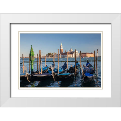 Italy-Venice View of gondolas in front of Piazza San Marco (St Marks Square) White Modern Wood Framed Art Print with Double Matting by Eggers, Julie