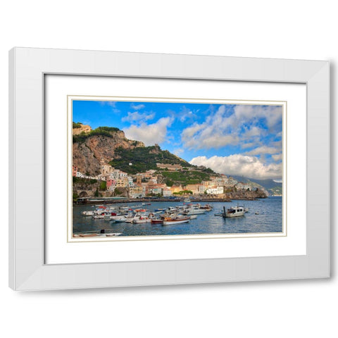 Italy-Amalfi Boats in the harbor and coastal town of Amalfi White Modern Wood Framed Art Print with Double Matting by Eggers, Julie