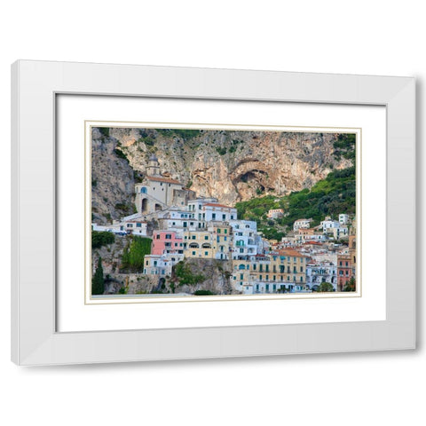 Italy-Amalfi Colorful buildings in the coastal town of Amalfi White Modern Wood Framed Art Print with Double Matting by Eggers, Julie