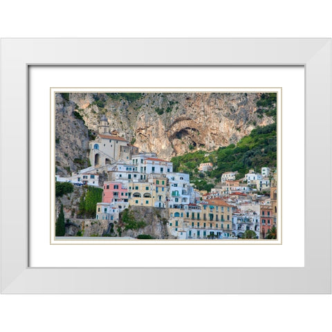 Italy-Amalfi Colorful buildings in the coastal town of Amalfi White Modern Wood Framed Art Print with Double Matting by Eggers, Julie
