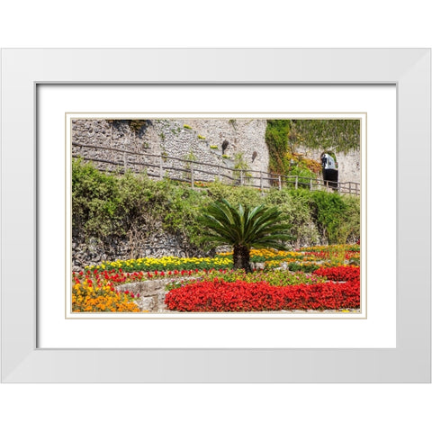 Italy-Campania-Ravello Flower garden of Villa Rufolo over looking the Amalfi Coast White Modern Wood Framed Art Print with Double Matting by Eggers, Julie
